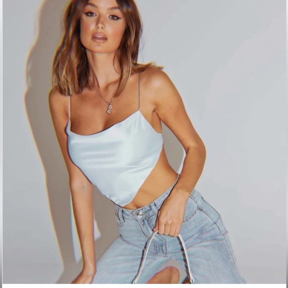 Princess Polly Julia Top Blue handkerchief sexy tie back size 4 Y2K